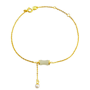 Pulsera de Plata de Ley S925 con Borla de Perlas de Jade Hetian y Diseño de Bambú, Estilo Chino Moderno, Joyería Fina y Delicada, Regalo para Mujeres Elegantes - Product Image 1