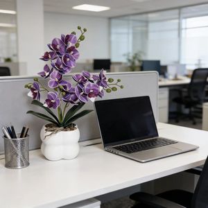 2 Ramas de 18 Flores, Orquídea Phalaenopsis Artificial, Bonsái, Adorno Creativo de Escritorio, Planta Artificial en Maceta para Decoración del Hogar - Product Image 6