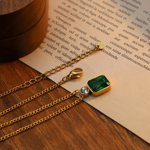 European Style <b>Emerald</b> Pendant <b>Necklace</b> Gold Plated Geometric Design Everyday Wear - Product Image 3