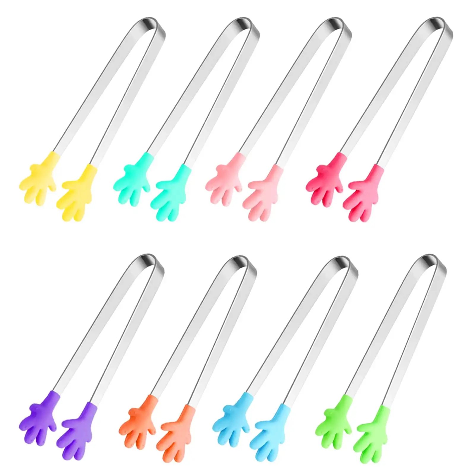 2024 Ice Cube fruits Sugar Barbecue Colourful Small Kids Stainless Steel Silicone Mini Food Serving Food Tongs