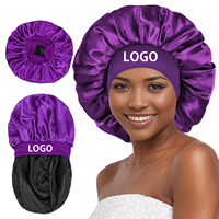 Bonnet de nuit en satin double couche avec LOGO personnalisé, bandeau large élastique, turban pour cheveux, pour soins nocturnes et douche, ajustable, grand volume