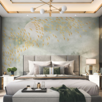 Papier peint de luxe effet soie, motif oiseaux brodés, fil métallique, imperméable, décoration murale pour chambre et hall d'hôtel