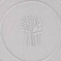 Set de table rond personnalisé MJS en satin tissé blanc cassé avec logo arbre brodé pour hôtel et restaurant