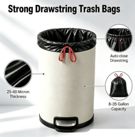 Sacs poubelles noirs personnalisés en PEHD robuste avec cordon de serrage, lot de 50, pour usage en cuisine