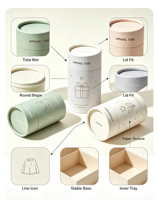 Petite boîte cylindrique en carton biodégradable écologique avec couvercle plat et fermeture magnétique pour bonbons et aromathérapie