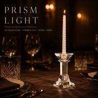 Porte-bougie en cristal transparent, colonne carrée, collier octogonal biseauté, base conique, chandelier moderne pour la décoration de la maison, table à manger
