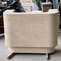 Table de réception en pierre naturelle de luxe avec éclairage LED, bureau d'accueil en forme de L, ovale, pour spa, petite taille