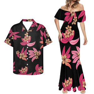 Abiti da donna con motivo tribale polinesiano <span class=keywords><strong>nero</strong></span> e camicie da uomo 2 pezzi ibisco taglie forti abbigliamento donna 8XL abbigliamento estivo per coppie - Product Image 4