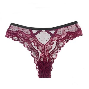 Culottes string sexy de style européen et américain avec bordure en dentelle, maille à pois, transparentes, taille basse, culottes string sexy - Product Image 4