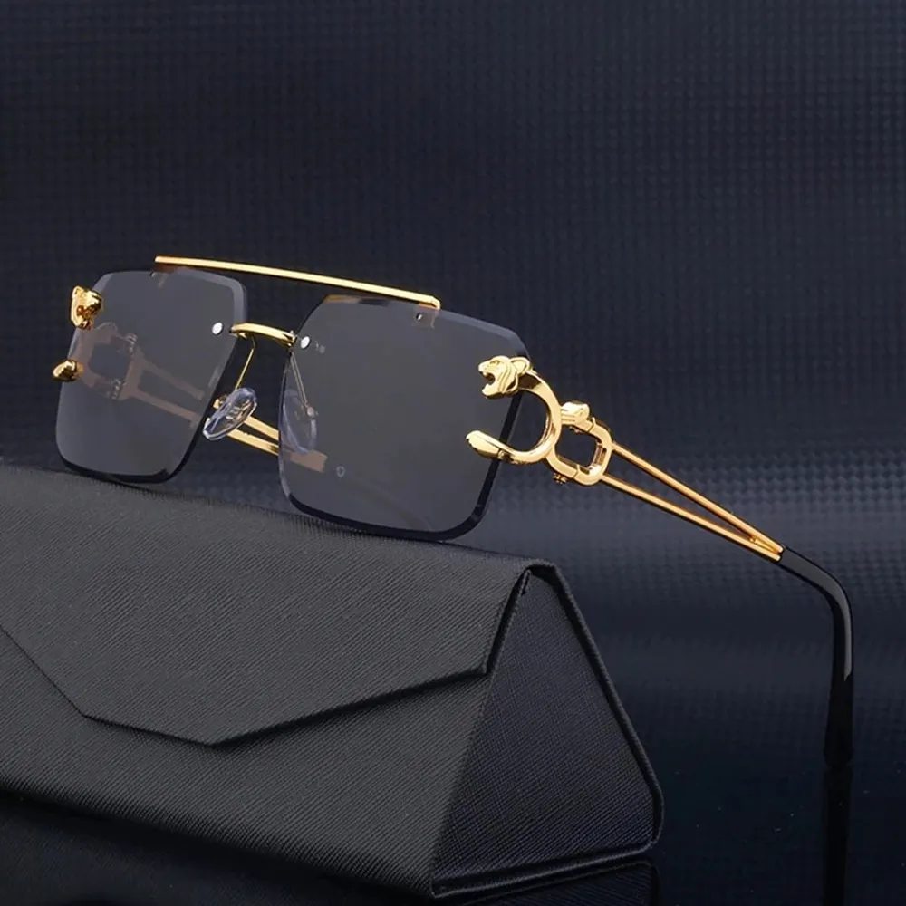 2024 Дешевые Модные Винтажные Солнцезащитные очки с леопардовым принтом, с двумя мостами, стильные солнцезащитные очки без оправы, защита от Uv400
