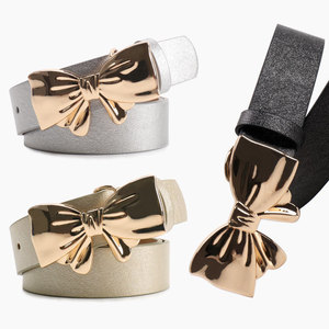 Nuova <span class=keywords><strong>Cintura</strong></span> da Donna in PU Lucido con Fibbia in Lega e Design a Fiocco Dorato Specchiato di Alta Qualità, Versatile per Jeans - Product Image 1