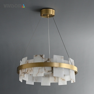 DPL38050 <span class=keywords><strong>Suspension</strong></span> LED personnalisée nordique unique en <span class=keywords><strong>cuivre</strong></span> et marbre 80W tricolore ronde moyenne pour salle à manger et salon - Product Image 2