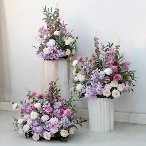 J-272ตกแต่งเหตุการณ์ Centerpieces สีม่วงดอกไม้วิ่งสีม่วงลูกดอกไม้งานแต่งงาน Centerpieces สำหรับตาราง