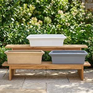 Jardinières rectangulaires modernes en plastique beige, gris et blanc pour jardin, fleurs et plantes vertes – Design léger et minimaliste - Product Image 2
