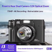 Logo/emballage personnalisés disponibles : Appareil photo numérique HD 4K avec zoom optique 12x pour l'extérieur, appareil photo sans miroir à double objectif avec écran de 3,0 pouces