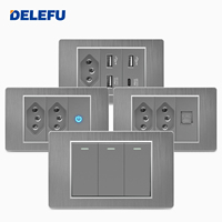DELEFU Modèle 118, panneau PC brossé gris standard brésilien avec interrupteur 20A, équipé de connecteurs USB + Type-C, durable