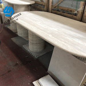 Phong Cách Châu Âu Đồ Nội Thất Sang Trọng Trắng <span class=keywords><strong>Travertine</strong></span> Đá Cẩm Thạch Tự Nhiên Hàng Đầu Cơ Sở Đá Cẩm Thạch Chân Bàn Ăn Bộ - Product Image 4