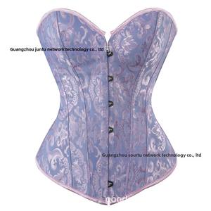Haut <span class=keywords><strong>Bustier</strong></span> <span class=keywords><strong>Corset</strong></span> à Lacets Overbust Baleiné en Acier Noir Blanc Jacquard Floral - Product Image 5
