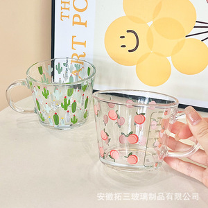 Glass Measuring Cup With Handle 300Ml Floral Pattern For Breakfast Milk Oatmeal Home Use Single Cup - Product Image 5