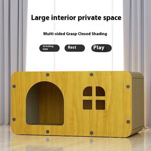 Geniş dört sezon istiflenebilir ahşap kedi yatak büyük kedi yuva <span class=keywords><strong>Pet</strong></span> ev oturma odası kullanımı için düğme kapatma ile katı desen - Product Image 4
