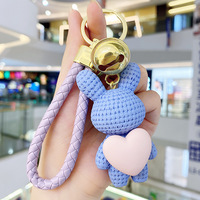 Gros dessin animé lapin lapin pour amour coeur tricot pendentif porte-clés à la mode en plastique porte-clés sac charme Couple enfants cadeau