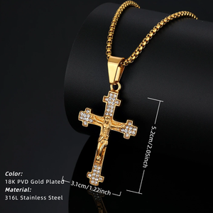 Оптовая продажа: Кулон-крест из нержавеющей стали 304 с позолотой 14K и кристаллами, Иисус на распятии, религиозные украшения в стиле хип-хоп - Product Image 5