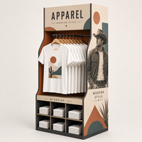 Support d'affichage au sol en carton imprimé sur mesure pour chapeaux, casquettes de baseball et t-shirts avec étagères et crochets