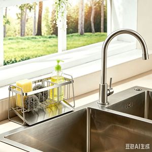 Stainless Steel Kitchen Draining Rack Rectangle Multifunction Sink Countertop Storage Organizer - Product Image 2