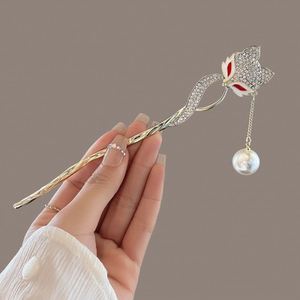 Bâtonnet à cheveux en cristal et strass style chinois ancien avec perle de renard pour femme, épingle à cheveux vintage en cristal, accessoire de coiffure - Product Image 2