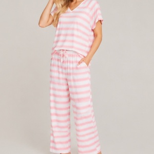 Conjunto de Pijamas a Rayas Cómodos y Transpirables de Fábrica, <span class=keywords><strong>Ropa</strong></span> Casual <span class=keywords><strong>para</strong></span> Mujer, Conjunto de <span class=keywords><strong>Ropa</strong></span> de Dormir Modal de Verano - Product Image 2