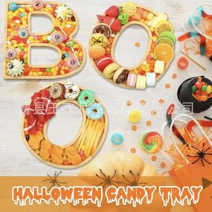 Bamboo Letter <b>Tray</b> Boo Halloween Serving <b>Tray</b> 23cm Wooden <b>Snack</b> Candy Dish For Party Decoration - Product Image 4