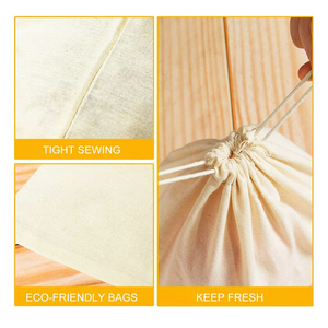 Sacs en mousseline de coton bio imprimés avec cordon de serrage, logo personnalisé, grand sac de rangement anti-poussière en coton - Product Image 2