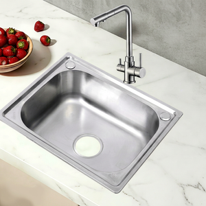 Évier de cuisine moderne en acier inoxydable, simple bac, finition brossée, fait main - Product Image 1