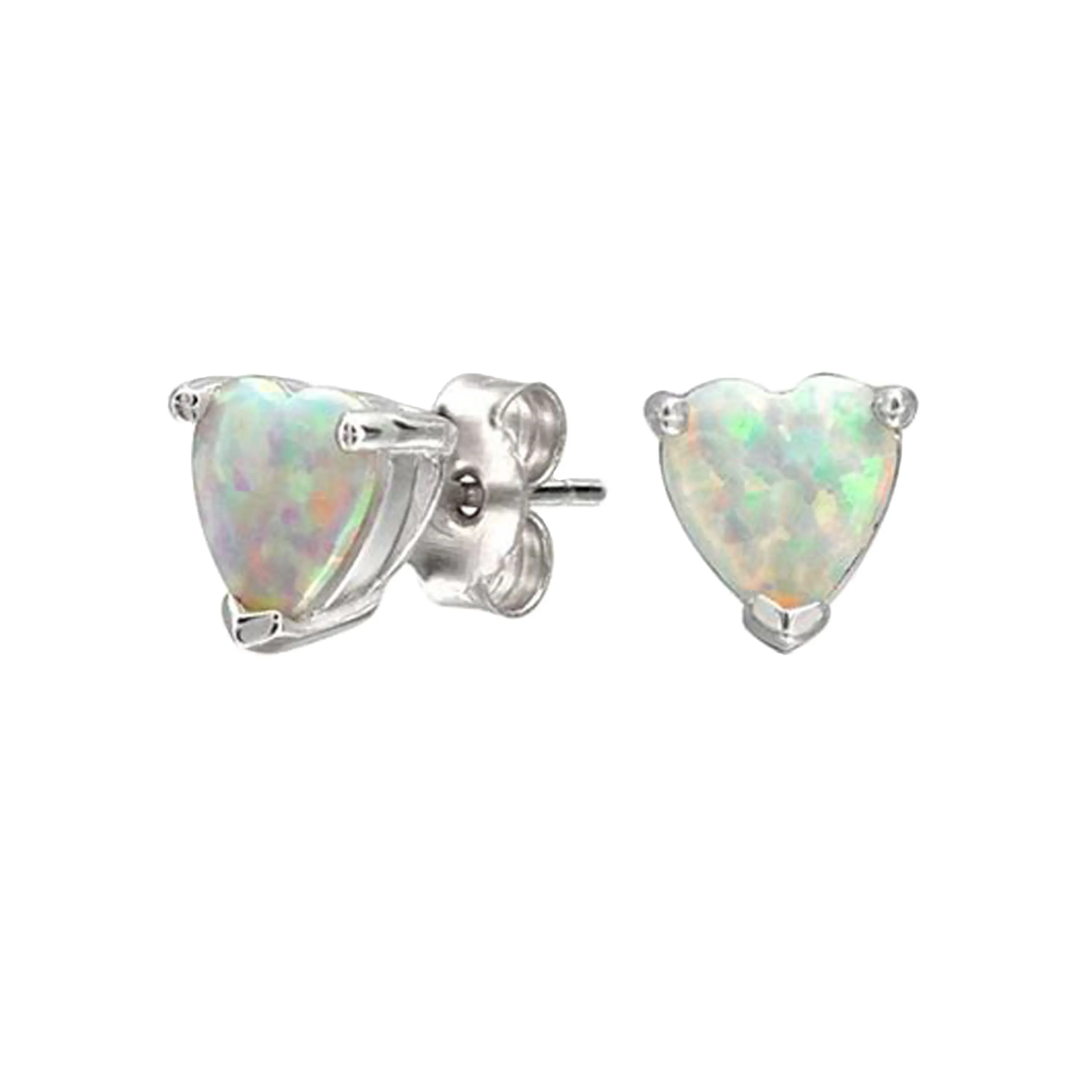 Simulierte niedliche herzförmige äthiopische weiße Solitaire-Opal-Ohrringe Schmuck Damen 925er Sterlingsilber-Stud-Ohrringe