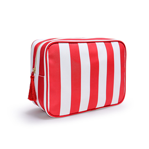 Pochette cosmétique personnalisable DIY avec fermeture éclair à pompons rayés, réutilisable, imperméable, portable et pliable pour femmes et filles – Idéale pour l'été - Product Image 3