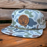 Casquettes de golf rétro à 5 panneaux de haute qualité avec visière plate et corde, motif camouflage canard, patch en cuir personnalisé, casquettes de baseball snapback avec corde