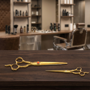 Ciseaux de barbier en acier inoxydable de haute qualité pour gauchers, finition dorée, lame tranchante, avec design de poignée Dragon, vente en gros - Product Image 2