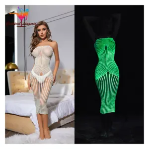 Ropa interior sexy para bebés, diseño sexy, hombros descubiertos, figura de cuerpo bonito, medias luminosas de vestido de rejilla