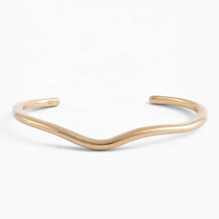 925 Sterling Silver 14k 18k Gold Plated Vermeil Wholesale New 2024 Trend Fashion Twist Curve Wave Open Bangles Jewelry Women