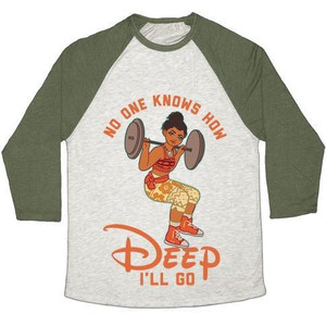 ไม่มีใครรู้ว่าฉันจะลึกไปได้ไกลแค่ไหน เสื้อยืดเบสบอลแบบทรีเบลนด์สำหรับทุกเพศ รุ่นโมอาน่า พารอดี้ - Product Image 3