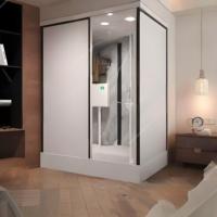 Unités complètes en verre mat à la mode Salles de douche Salles de bain tout-en-un Unité en acier inoxydable Facettes Ensemble de salle de bain tout-en-un