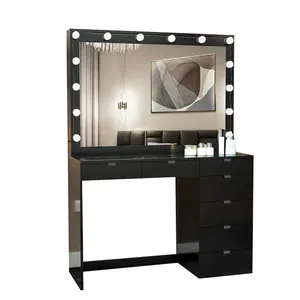 Изготовленный на заказ цельная деревянная стена для Спальни 3 Двери Угловой шкаф дизайн с зеркальным туалетным столиком