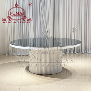 Muebles para Bodas, Mesa de Comedor Contemporánea con Base de Hierro Blanco y Tapa de Vidrio para Salón de Banquetes - Product Image 5