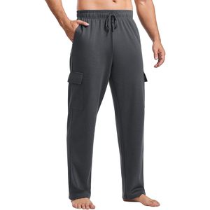 FOXA Men's Cargo Sweatpants 100% Cotton Breathable Straight Leg <b>Lounge</b> Pants With Multiple Pockets Uncuffed Joggers - Product Image 1