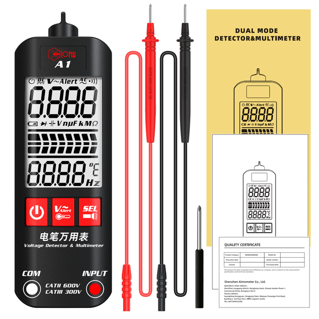 Lonnmeter High Precision Handheld Digital AC/DC Multimeter Resistance/Frequency/Diode Test Data Hold Model A1 Class 1.5