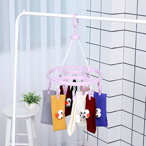 Round Clothes Drying Rack With Multiple <b>Clips</b> For Balcony Indoor Use Plastic Multifunctional Single Tier Hanging Rack - Product Image 2
