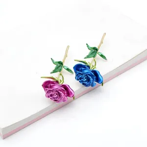 Enamel Rose Flower Brooches For Women Lady Fashion Luxury Flower Pin Spring Summer Design 4 Colors Available Gift