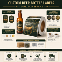 Étiquettes personnalisées imperméables pour bouteilles de bière, rouleau d'étiquettes en papier auto-adhésif gaufré à l'or pour brasserie artisanale