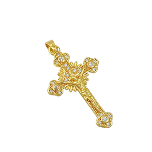 [Pendentif en cuivre véritable or] <span class=keywords><strong>Croix</strong></span> <span class=keywords><strong>de</strong></span> Jésus, prière, <span class=keywords><strong>croix</strong></span> religieuse, bijoux faits main transfrontaliers, micro-incrustation <span class=keywords><strong>de</strong></span> zirconium assortie - Product Image 1