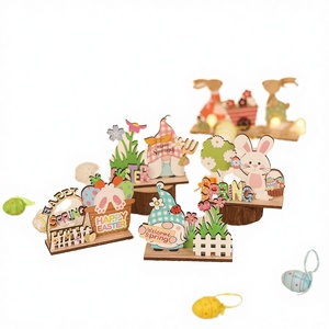 DAMAI Easter Wooden Table Decorations <b>Spring</b> Gnome Bunny Ornaments Happy Easter Signs for Home Party Tiered Tray <b>Decor</b> - Product Image 2